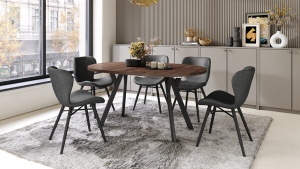 Mazzoni ALMO Stejar Maro/picioare negre - MASĂ ROTUNDĂ EXTENSIBILĂ CU PICIOARE ÎN FORMĂ DE Y STIL LOFT PENTRU SALON/SUFRAGERIE