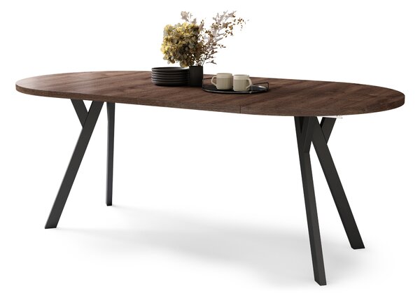 Mazzoni ALMO Stejar Maro/picioare negre - MASĂ ROTUNDĂ EXTENSIBILĂ CU PICIOARE ÎN FORMĂ DE Y STIL LOFT PENTRU SALON/SUFRAGERIE