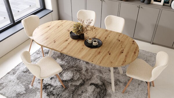 Mazzoni ALMO Stejar Artisan/picioare bej - MASĂ ROTUNDĂ EXTENSIBILĂ CU PICIOARE ÎN FORMĂ DE Y STIL LOFT PENTRU SALON/SUFRAGERIE