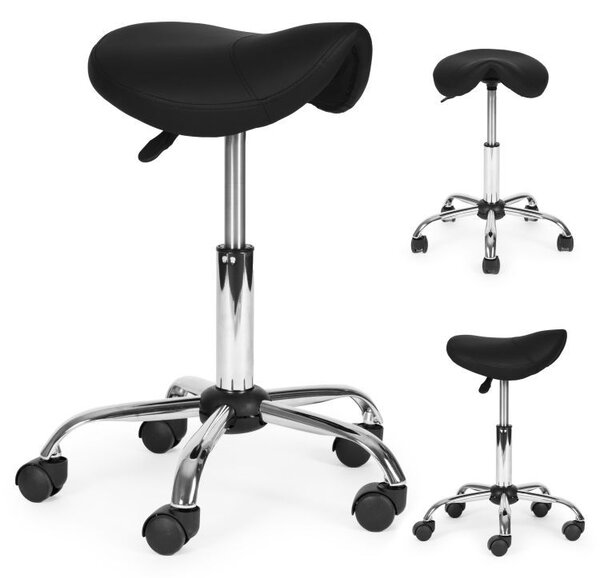 Scaun ergonomic pivotant în formă de șa, reglabil pe înălțime Negru