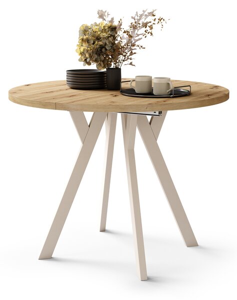 Mazzoni ALMO Stejar Artisan/picioare bej - MASĂ ROTUNDĂ EXTENSIBILĂ CU PICIOARE ÎN FORMĂ DE Y STIL LOFT PENTRU SALON/SUFRAGERIE