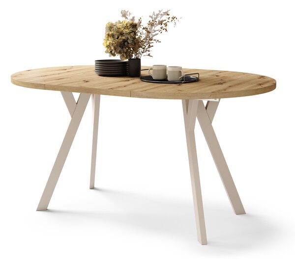 Mazzoni ALMO Stejar Artisan/picioare bej - MASĂ ROTUNDĂ EXTENSIBILĂ CU PICIOARE ÎN FORMĂ DE Y STIL LOFT PENTRU SALON/SUFRAGERIE