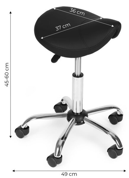 Scaun ergonomic pivotant în formă de șa, reglabil pe înălțime Negru