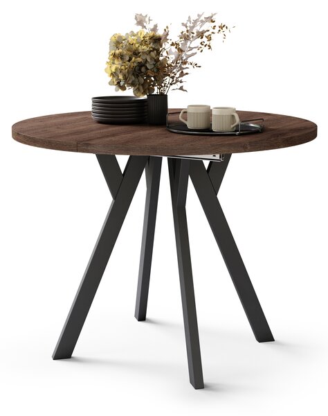 Mazzoni ALMO Stejar Maro/picioare negre - MASĂ ROTUNDĂ EXTENSIBILĂ CU PICIOARE ÎN FORMĂ DE Y STIL LOFT PENTRU SALON/SUFRAGERIE