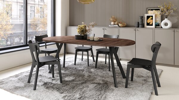 Mazzoni ALMO Stejar Maro/picioare negre - MASĂ ROTUNDĂ EXTENSIBILĂ CU PICIOARE ÎN FORMĂ DE Y STIL LOFT PENTRU SALON/SUFRAGERIE