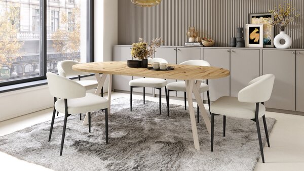 Mazzoni ALMO Stejar Artisan/picioare bej - MASĂ ROTUNDĂ EXTENSIBILĂ CU PICIOARE ÎN FORMĂ DE Y STIL LOFT PENTRU SALON/SUFRAGERIE