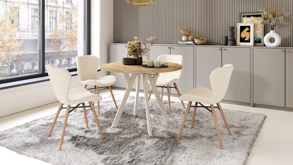 Mazzoni ALMO Stejar Artisan/picioare bej - MASĂ ROTUNDĂ EXTENSIBILĂ CU PICIOARE ÎN FORMĂ DE Y STIL LOFT PENTRU SALON/SUFRAGERIE