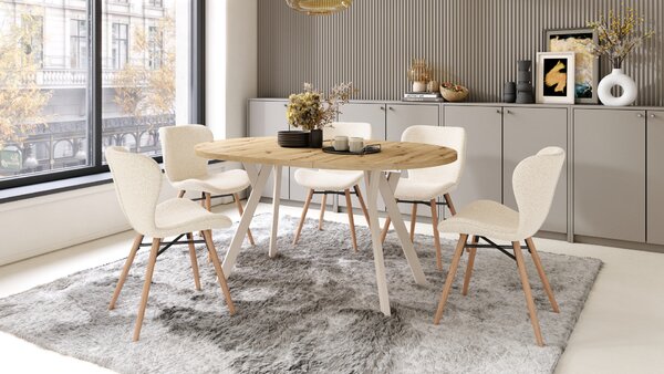 Mazzoni ALMO Stejar Artisan/picioare bej - MASĂ ROTUNDĂ EXTENSIBILĂ CU PICIOARE ÎN FORMĂ DE Y STIL LOFT PENTRU SALON/SUFRAGERIE