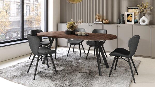Mazzoni ALMO Stejar Maro/picioare negre - MASĂ ROTUNDĂ EXTENSIBILĂ CU PICIOARE ÎN FORMĂ DE Y STIL LOFT PENTRU SALON/SUFRAGERIE