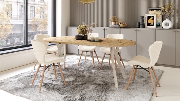 Mazzoni ALMO Stejar Artisan/picioare bej - MASĂ ROTUNDĂ EXTENSIBILĂ CU PICIOARE ÎN FORMĂ DE Y STIL LOFT PENTRU SALON/SUFRAGERIE