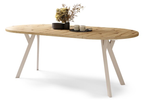 Mazzoni ALMO Stejar Artisan/picioare bej - MASĂ ROTUNDĂ EXTENSIBILĂ CU PICIOARE ÎN FORMĂ DE Y STIL LOFT PENTRU SALON/SUFRAGERIE