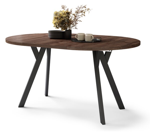 Mazzoni ALMO Stejar Maro/picioare negre - MASĂ ROTUNDĂ EXTENSIBILĂ CU PICIOARE ÎN FORMĂ DE Y STIL LOFT PENTRU SALON/SUFRAGERIE