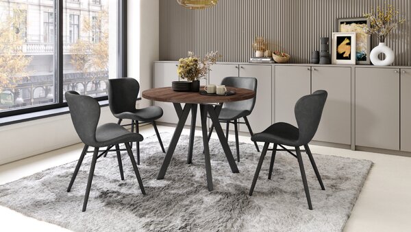 Mazzoni ALMO Stejar Maro/picioare negre - MASĂ ROTUNDĂ EXTENSIBILĂ CU PICIOARE ÎN FORMĂ DE Y STIL LOFT PENTRU SALON/SUFRAGERIE