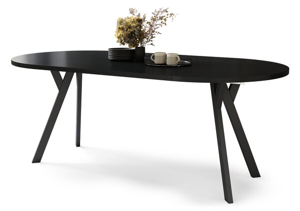 Mazzoni ALMO Negu/picioare negre - MASĂ ROTUNDĂ EXTENSIBILĂ CU PICIOARE ÎN FORMĂ DE Y STIL LOFT PENTRU SALON/SUFRAGERIE