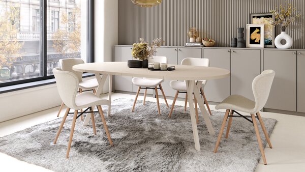 Mazzoni ALMO Bej/picioare bej - MASĂ ROTUNDĂ EXTENSIBILĂ CU PICIOARE ÎN FORMĂ DE Y STIL LOFT PENTRU SALON/SUFRAGERIE