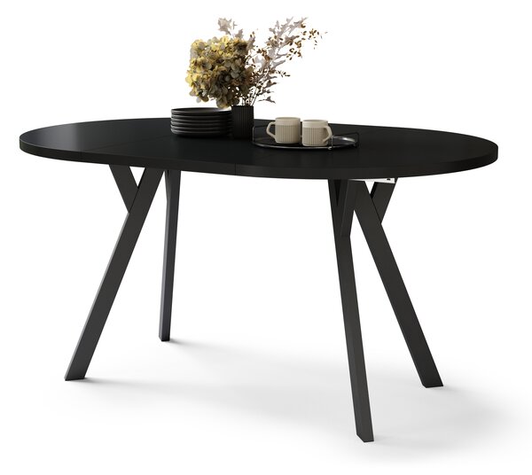 Mazzoni ALMO Negu/picioare negre - MASĂ ROTUNDĂ EXTENSIBILĂ CU PICIOARE ÎN FORMĂ DE Y STIL LOFT PENTRU SALON/SUFRAGERIE