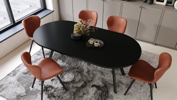 Mazzoni ALMO Negu/picioare negre - MASĂ ROTUNDĂ EXTENSIBILĂ CU PICIOARE ÎN FORMĂ DE Y STIL LOFT PENTRU SALON/SUFRAGERIE
