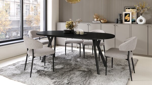 Mazzoni ALMO Negu/picioare negre - MASĂ ROTUNDĂ EXTENSIBILĂ CU PICIOARE ÎN FORMĂ DE Y STIL LOFT PENTRU SALON/SUFRAGERIE