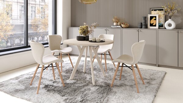 Mazzoni ALMO Bej/picioare bej - MASĂ ROTUNDĂ EXTENSIBILĂ CU PICIOARE ÎN FORMĂ DE Y STIL LOFT PENTRU SALON/SUFRAGERIE