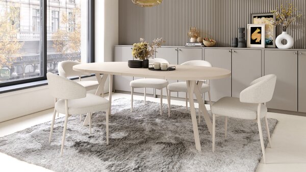 Mazzoni ALMO Bej/picioare bej - MASĂ ROTUNDĂ EXTENSIBILĂ CU PICIOARE ÎN FORMĂ DE Y STIL LOFT PENTRU SALON/SUFRAGERIE