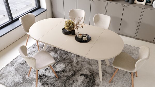 Mazzoni ALMO Bej/picioare bej - MASĂ ROTUNDĂ EXTENSIBILĂ CU PICIOARE ÎN FORMĂ DE Y STIL LOFT PENTRU SALON/SUFRAGERIE