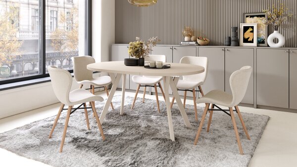 Mazzoni ALMO Bej/picioare bej - MASĂ ROTUNDĂ EXTENSIBILĂ CU PICIOARE ÎN FORMĂ DE Y STIL LOFT PENTRU SALON/SUFRAGERIE