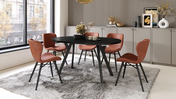 Mazzoni ALMO Negu/picioare negre - MASĂ ROTUNDĂ EXTENSIBILĂ CU PICIOARE ÎN FORMĂ DE Y STIL LOFT PENTRU SALON/SUFRAGERIE