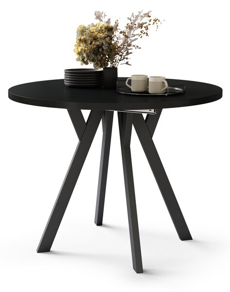 Mazzoni ALMO Negu/picioare negre - MASĂ ROTUNDĂ EXTENSIBILĂ CU PICIOARE ÎN FORMĂ DE Y STIL LOFT PENTRU SALON/SUFRAGERIE