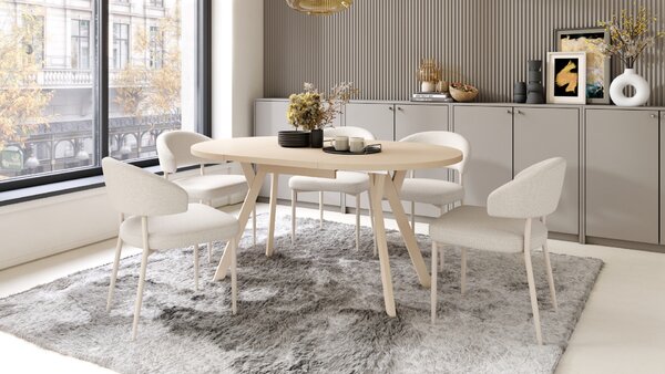 Mazzoni ALMO Bej/picioare bej - MASĂ ROTUNDĂ EXTENSIBILĂ CU PICIOARE ÎN FORMĂ DE Y STIL LOFT PENTRU SALON/SUFRAGERIE