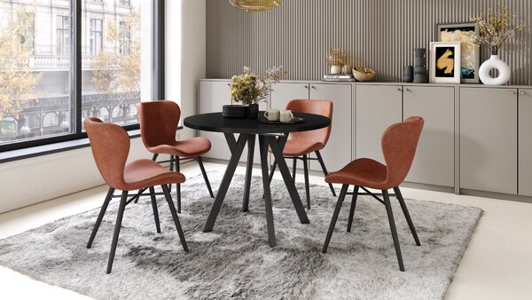 Mazzoni ALMO Negu/picioare negre - MASĂ ROTUNDĂ EXTENSIBILĂ CU PICIOARE ÎN FORMĂ DE Y STIL LOFT PENTRU SALON/SUFRAGERIE