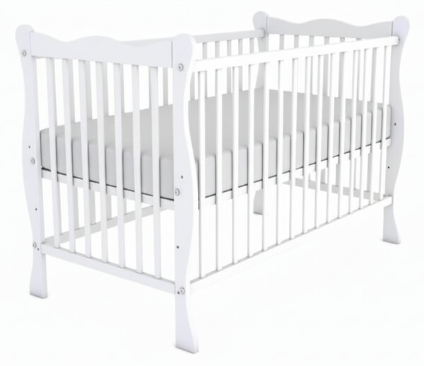 Patut din lemn masiv 120x60 cm Kidizi Isla alb,reglabil pe 3 nivele, certificat EN71