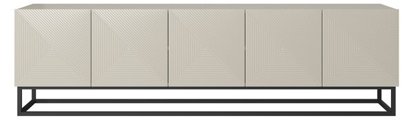 Comodă TV Asha 200 cm cu partea frontală striat și cadru metalic negru – bej cashmere