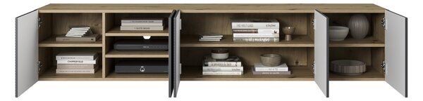 Comodă TV suspendată cu fronturi riflate Asha 200 cm - artisan / rivier stone mat