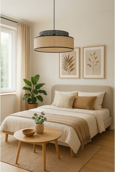 Lustră pe cablu BOHO 1xE27/60W/230V negru/bej