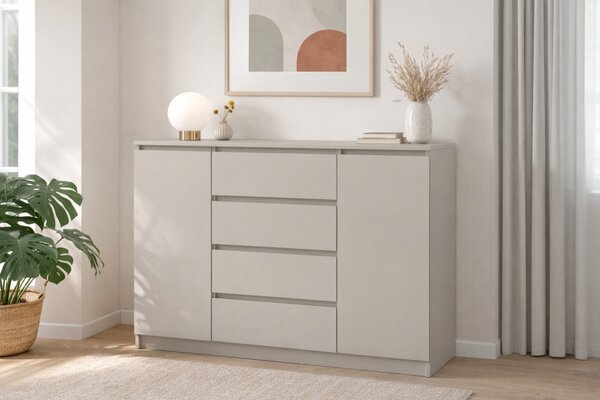 SIMPLE komód 140 cm, 2 ajtóval és 4 fiókkal, kasmír színben