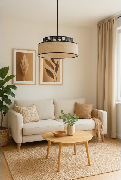 Lustră pe cablu BOHO 1xE27/60W/230V negru/bej