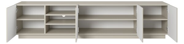 Comodă TV Asha 200 cm cu partea frontală canelat și nișă – bej cashmere