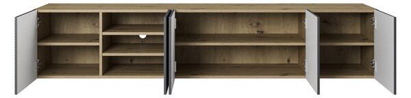 Comodă TV suspendată cu fronturi riflate Asha 200 cm - artisan / rivier stone mat