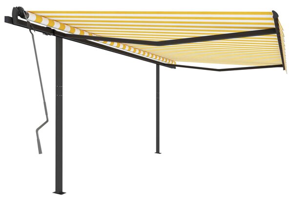 Copertină retractabilă automat, cu stâlpi, galben/alb, 4,5x3 m