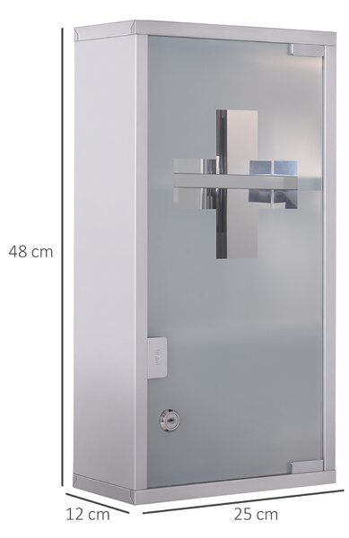 HOMCOM Dulap pentru Medicamente, Design Modern, Sticlă și Oțel, cu Ușă și 2 Chei, 48x25cm | Aosom Romania
