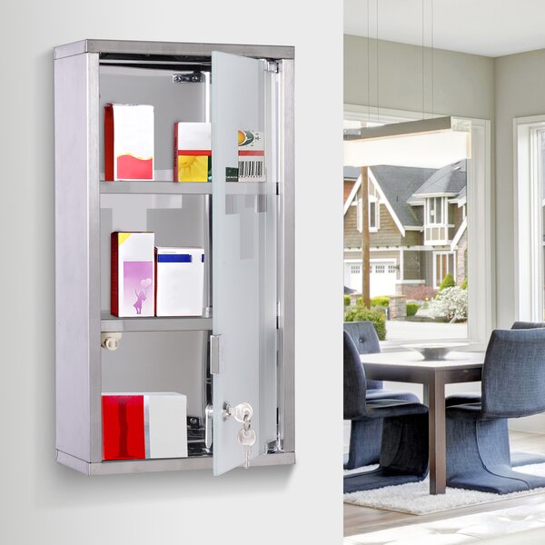 HOMCOM Dulap pentru Medicamente, Design Modern, Sticlă și Oțel, cu Ușă și 2 Chei, 48x25cm | Aosom Romania