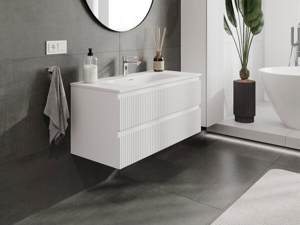 Mexen Rivel dulap baie 100 cm cu lavoar Vela, 2 sertare, striat, alb mat - 91A20-10047-2-BFF01-W23M01