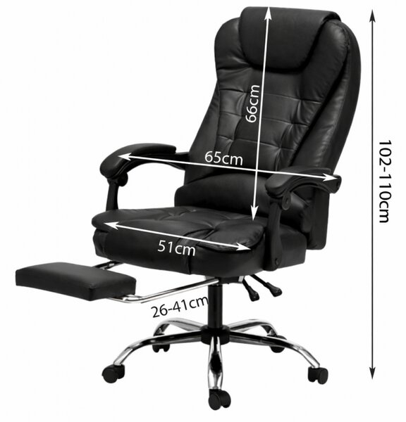 Scaun de birou BOSS cu suport pentru picioare - piele ecologică neagră