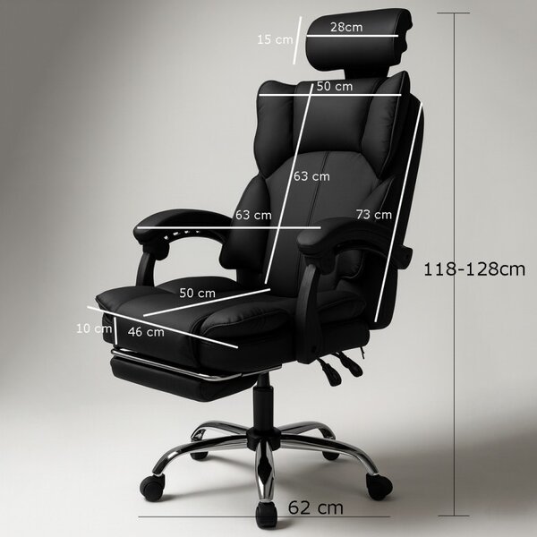 Scaun de birou ergonomic DIRECTO cu suport pentru picioare - piele ecologică neagră