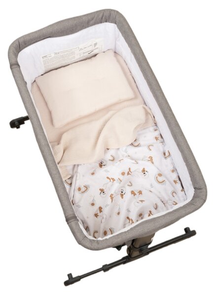 Lenjerie de vara din muselina pentru cosleeper Kidizi Ducky, include cearceaf, perna si paturica cu doua fete, bumbac 100%