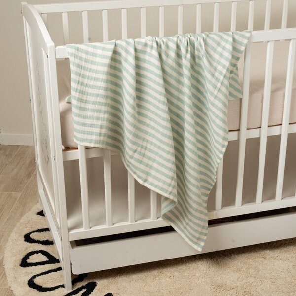 Paturica bebe de vara din muselina vaporoasa 100x100 cm Kidizi Green Stripes