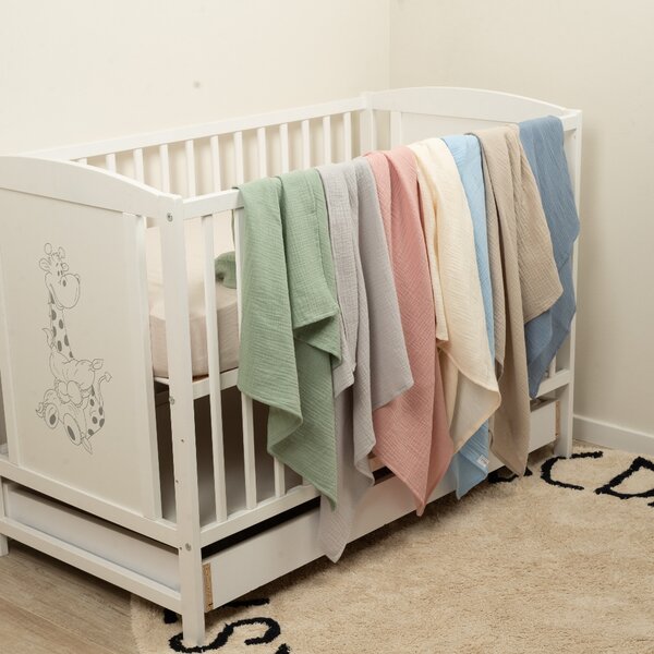 Set 3 paturici din muselina dubla moale 78x78 cm Kidizi Mint Blue, 100% bumbac