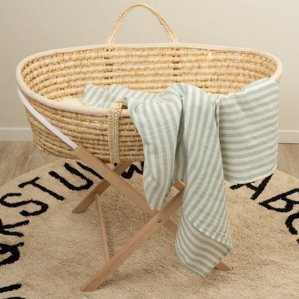 Paturica bebe de vara din muselina vaporoasa 100x100 cm Kidizi Green Stripes