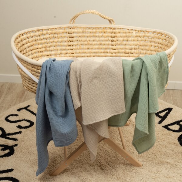 Set 3 paturici din muselina dubla moale 78x78 cm Kidizi Mint Blue, 100% bumbac