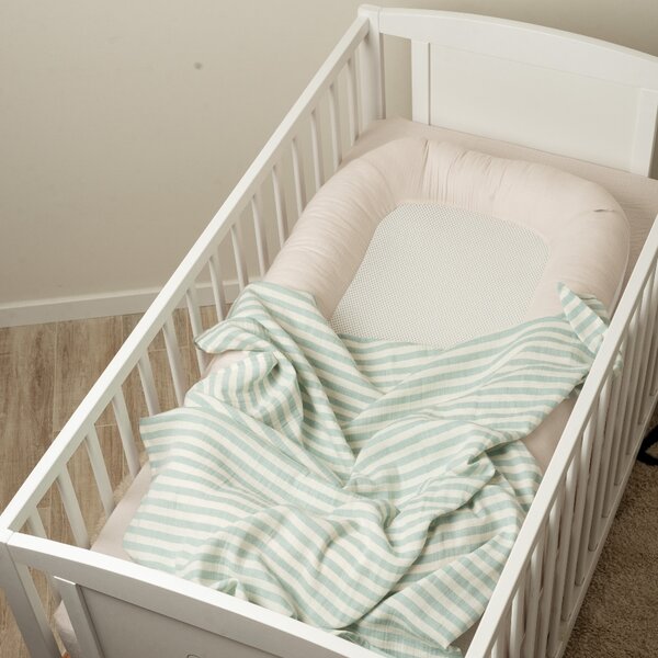 Paturica bebe de vara din muselina vaporoasa 100x100 cm Kidizi Green Stripes